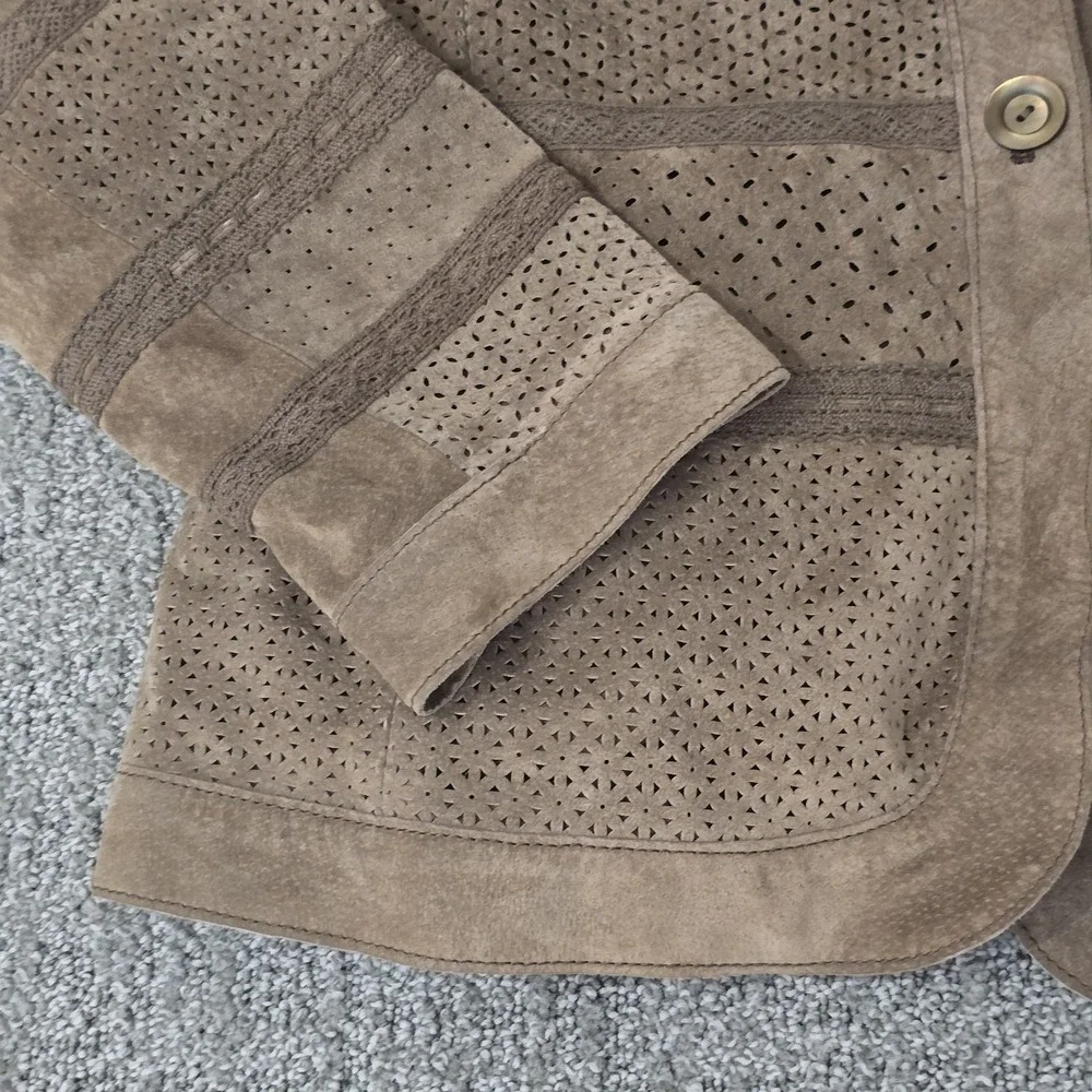 Worth 100% Leather Brown Suede Jacket Lace Detail Womens Size 6‎ Boho Western